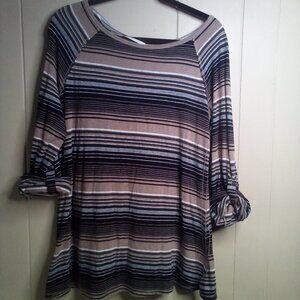 Calvin Klein Performance M Long Roll Tab Sleeve Stripe Brown Black